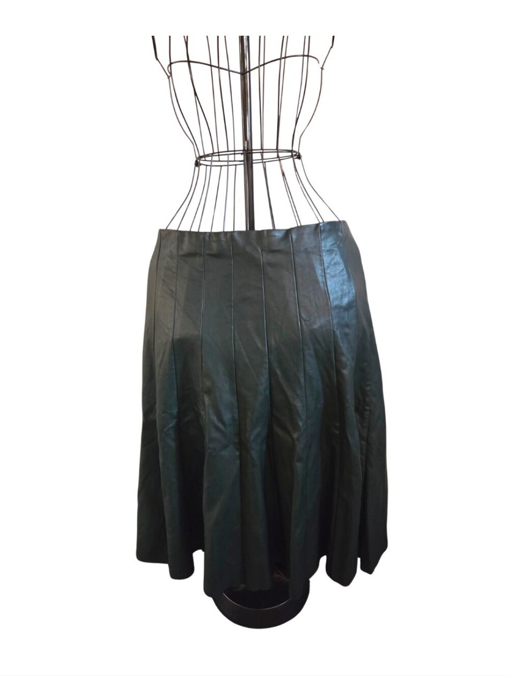 Eloquii Dark Green Paneled Leather A-Line Skirt